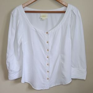 Anthropologie Maeve Balloon Sleeve Button Frt Top